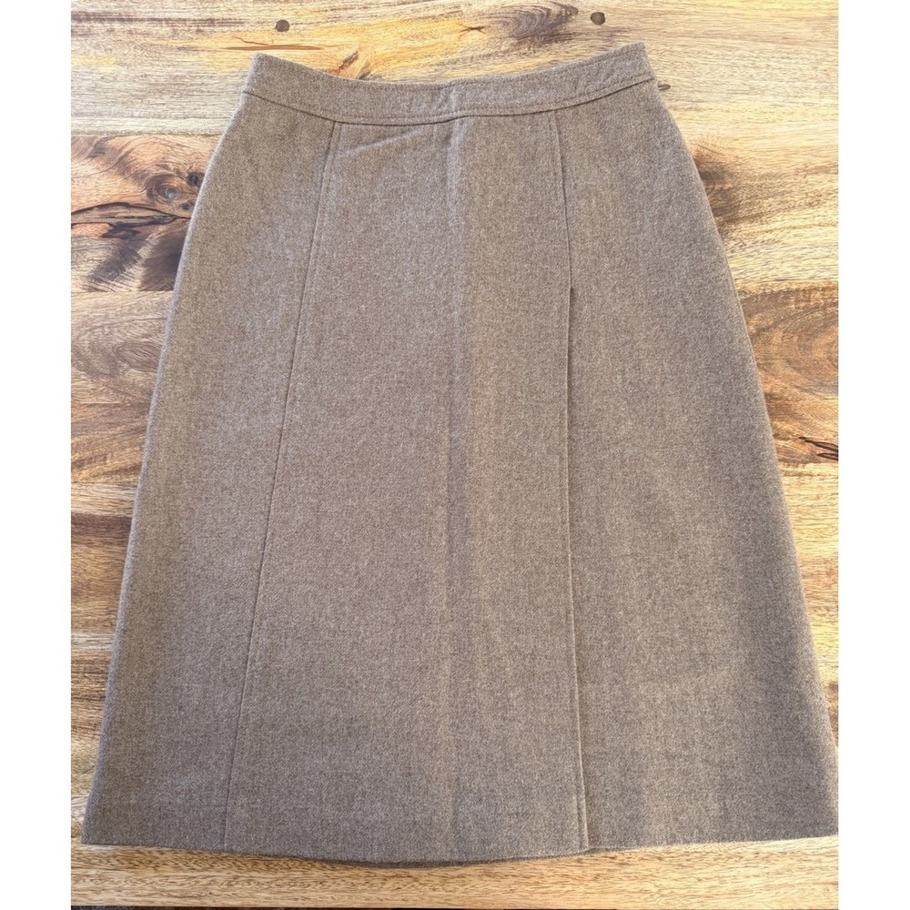 Vintage Michel Klein Wool A Line Skirt Brown 90s Knee Length Size 38 Small (4-6)